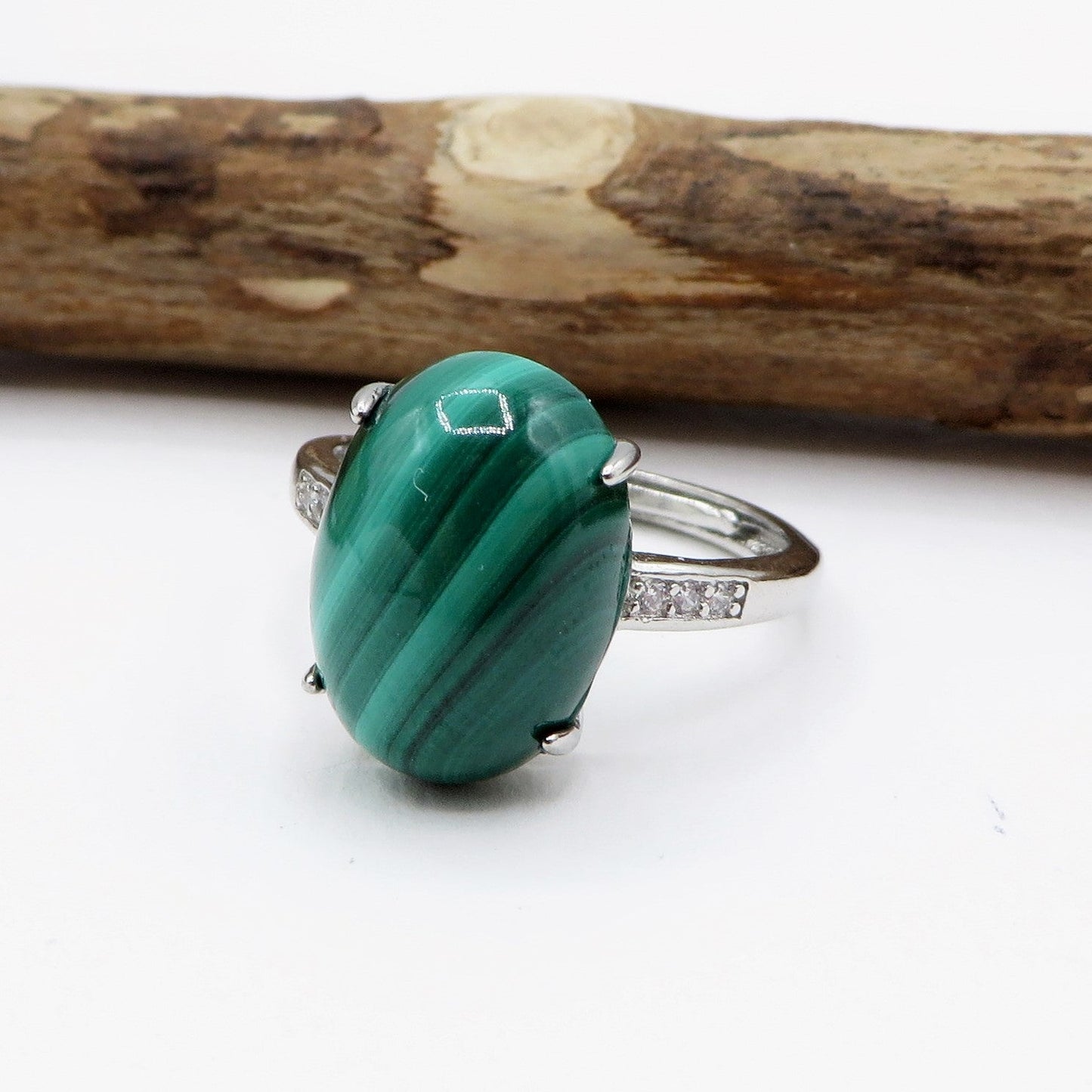 HARIAL XL ~ Anello regolabile in MALACHITE naturale