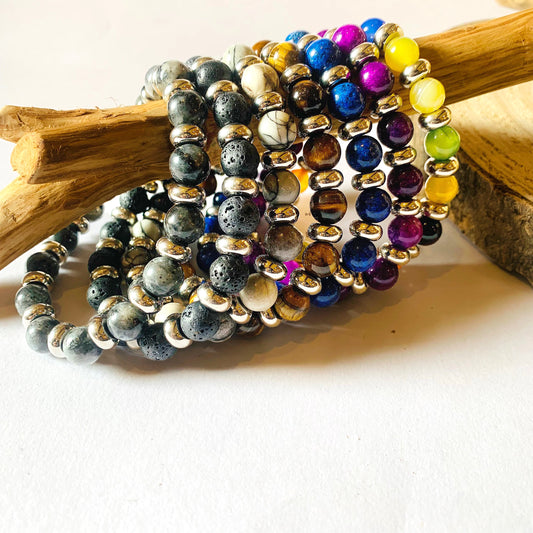 SHAMADI BRACCIALE ~ In pietra dura naturale e anelline acciaio inossidabile