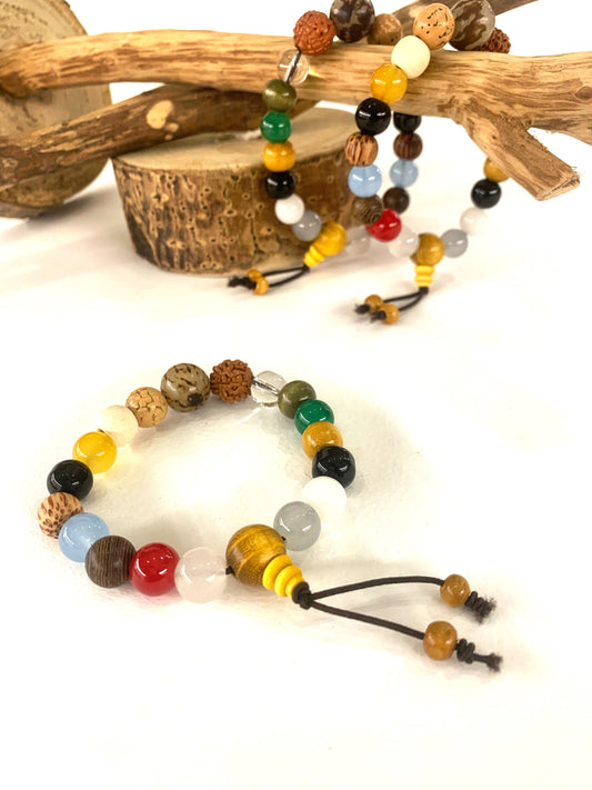 JINPA Bracciale japamala con pietre dure naturali e legno di sandalo per uomo e donna