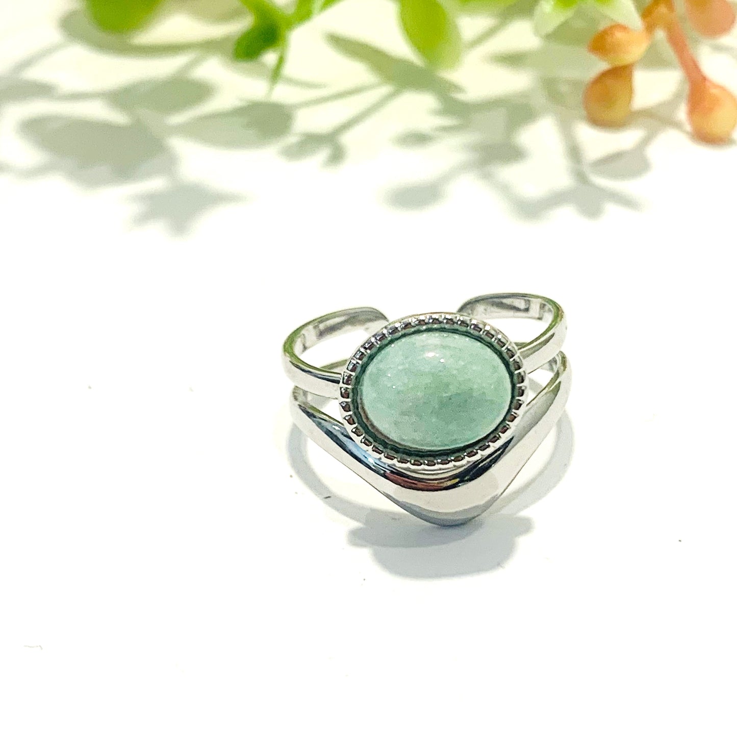 SHILA ~ Anello regolabile in acciaio inossidabile e AVVENTURINA naturale