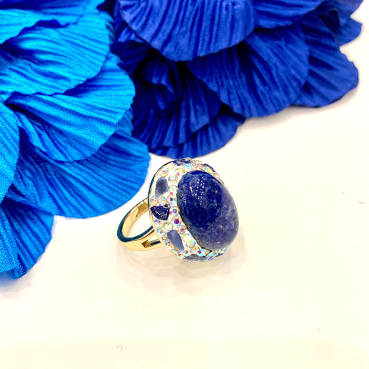 ISANA LAPISLAZZULI ~ ANELLO IN PIETRA DURA NATURALE e metallo ottone galvanizzato e rodiato oro