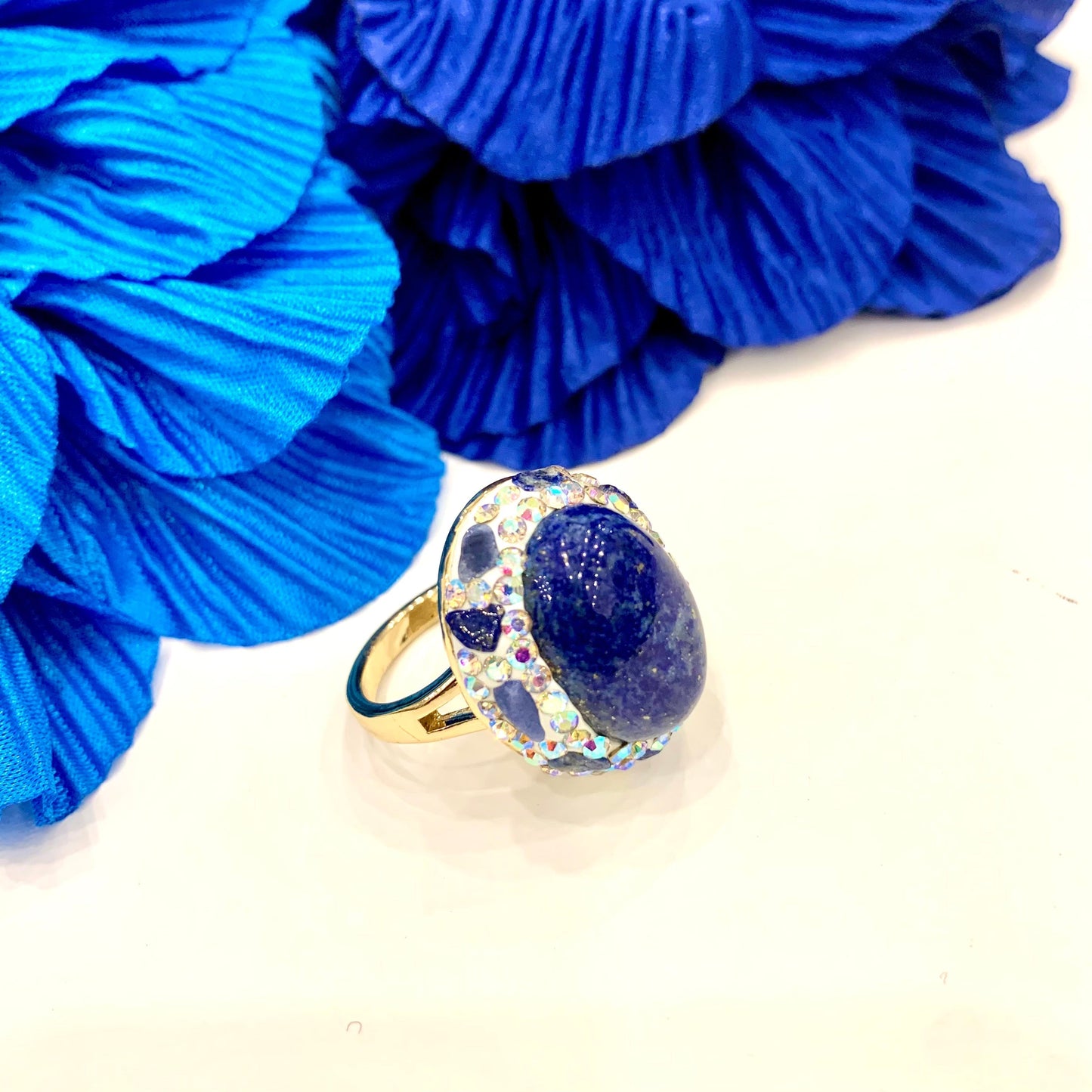 ISANA TURCHESE  ~ ANELLO IN PIETRA DURA NATURALE e metallo ottone galvanizzato e rodiato