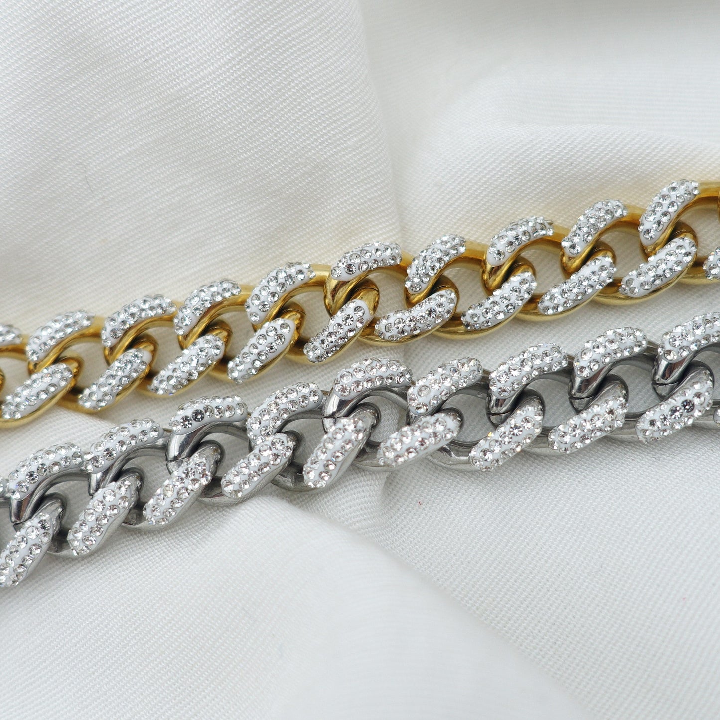 MADISON ~ Collana  con catena cubana in ACCIAIO INOX e zirconi