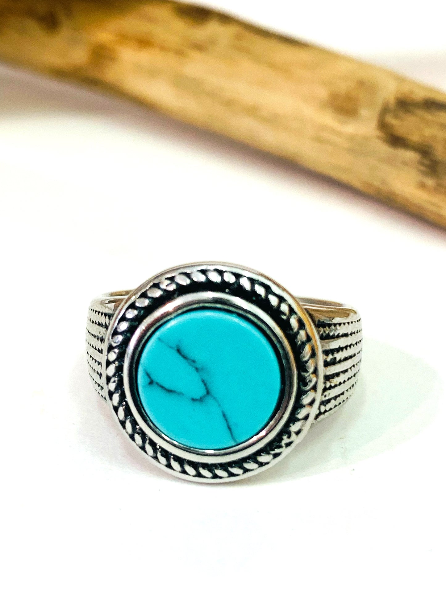 HARI - Anello con sigillo in acciaio inossidabile e turchese naturale