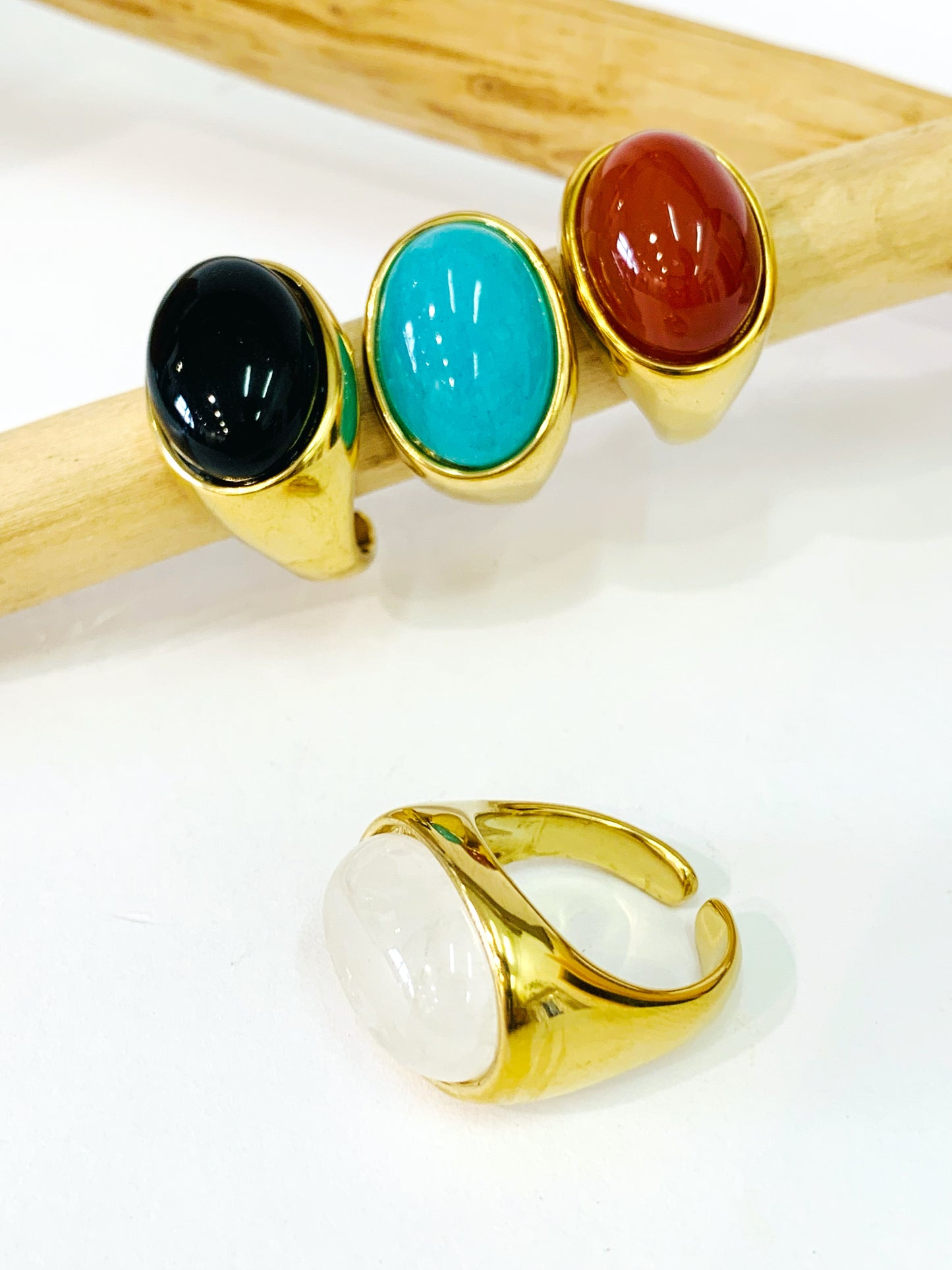 CABOCHON ~ ANELLO IN PIETRA DURA NATURALE e ACCIAIO 316L