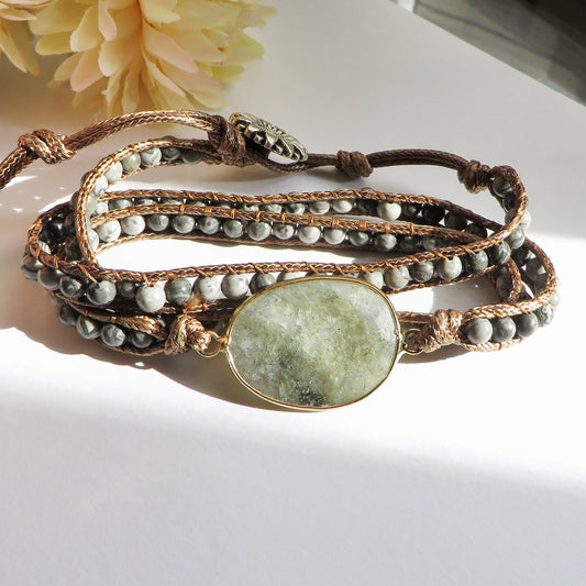ŚAKTI ~ PURE ENERGY LABRADORITE ~ bracciale avvolgente triplo giro in pietre naturali ~
