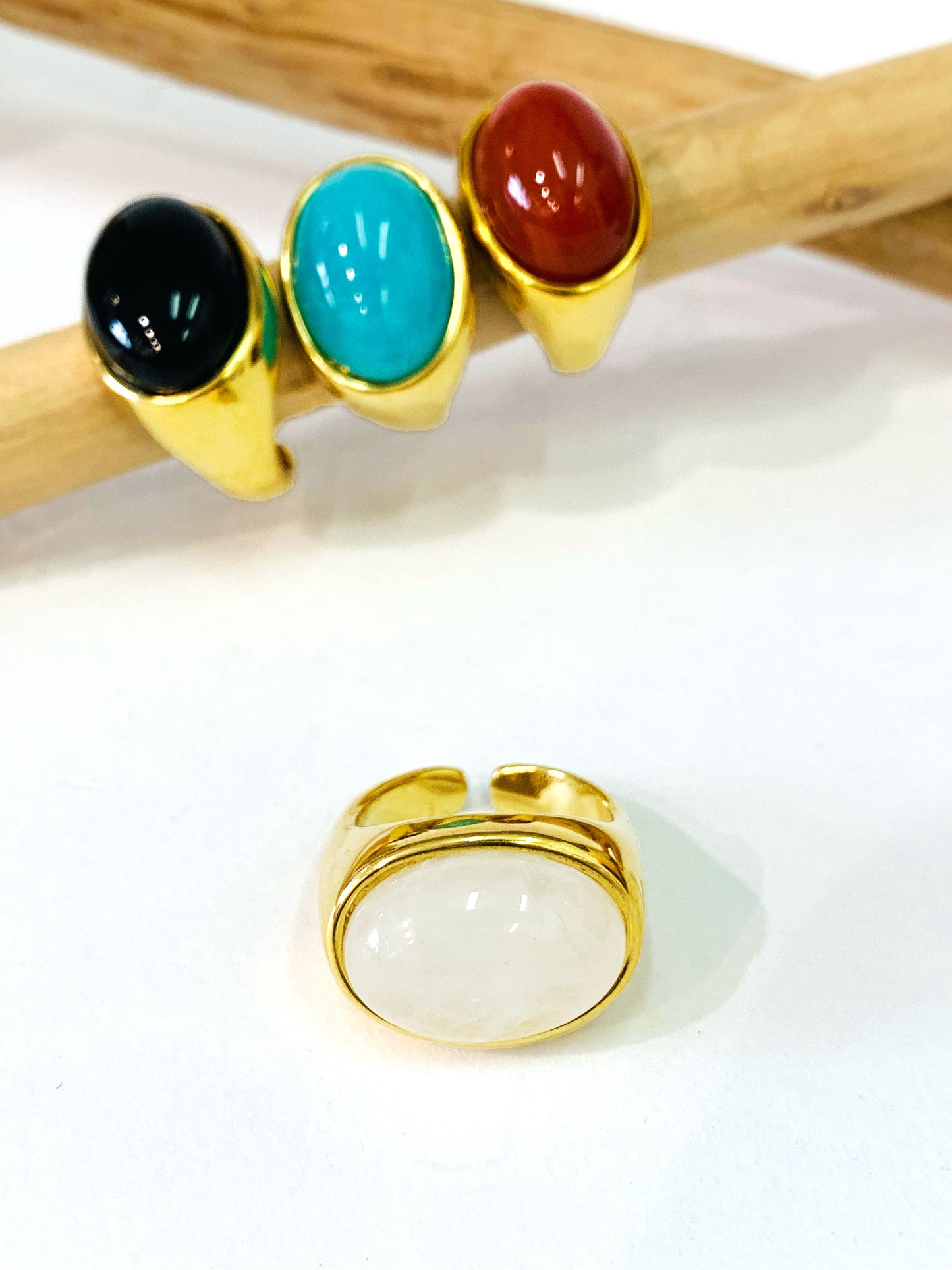 CABOCHON ~ ANELLO IN PIETRA DURA NATURALE e ACCIAIO 316L