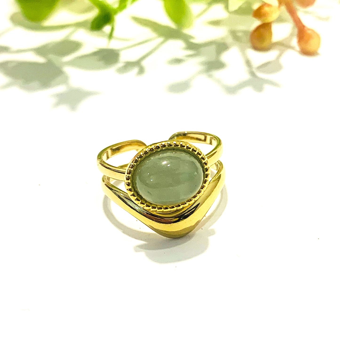 SHILA ~ Anello regolabile in acciaio inossidabile e AVVENTURINA naturale