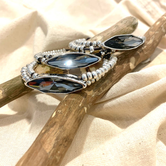BREATHE ZEN SMOKE ~ BRACCIALE in cuoietto e  metallo color argento