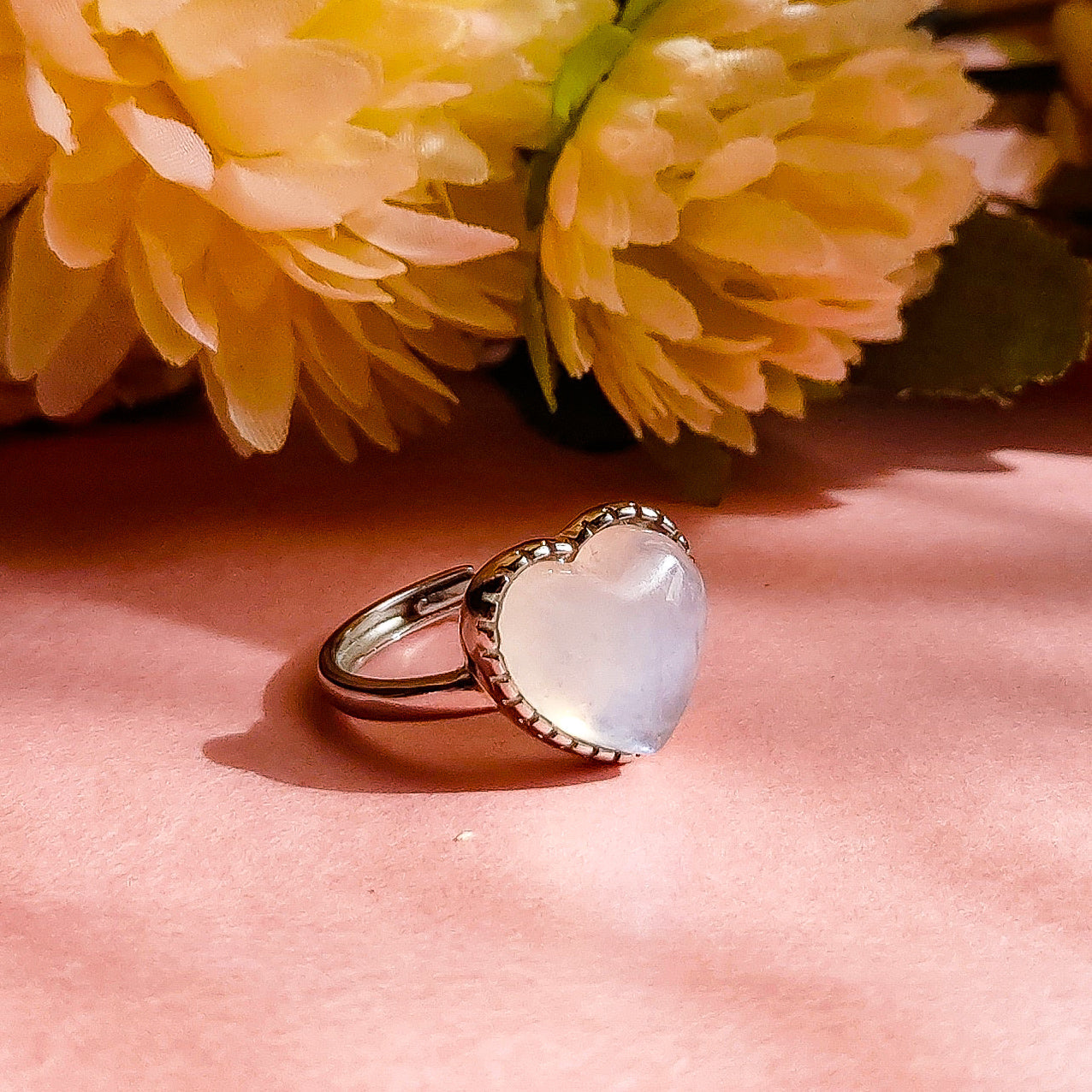 DEVA HEART Argento 925 ~ Anello regolabile in Pietra di Luna a cuore  - Moonstone naturale