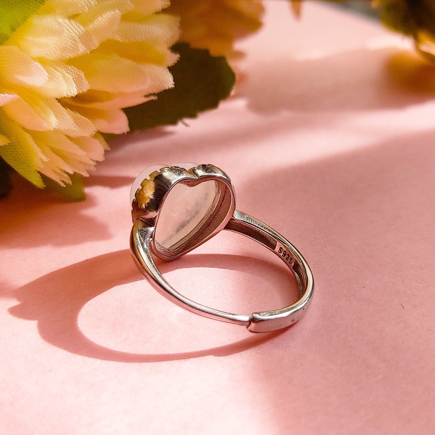 DEVA HEART Argento 925 ~ Anello regolabile in Pietra di Luna a cuore  - Moonstone naturale