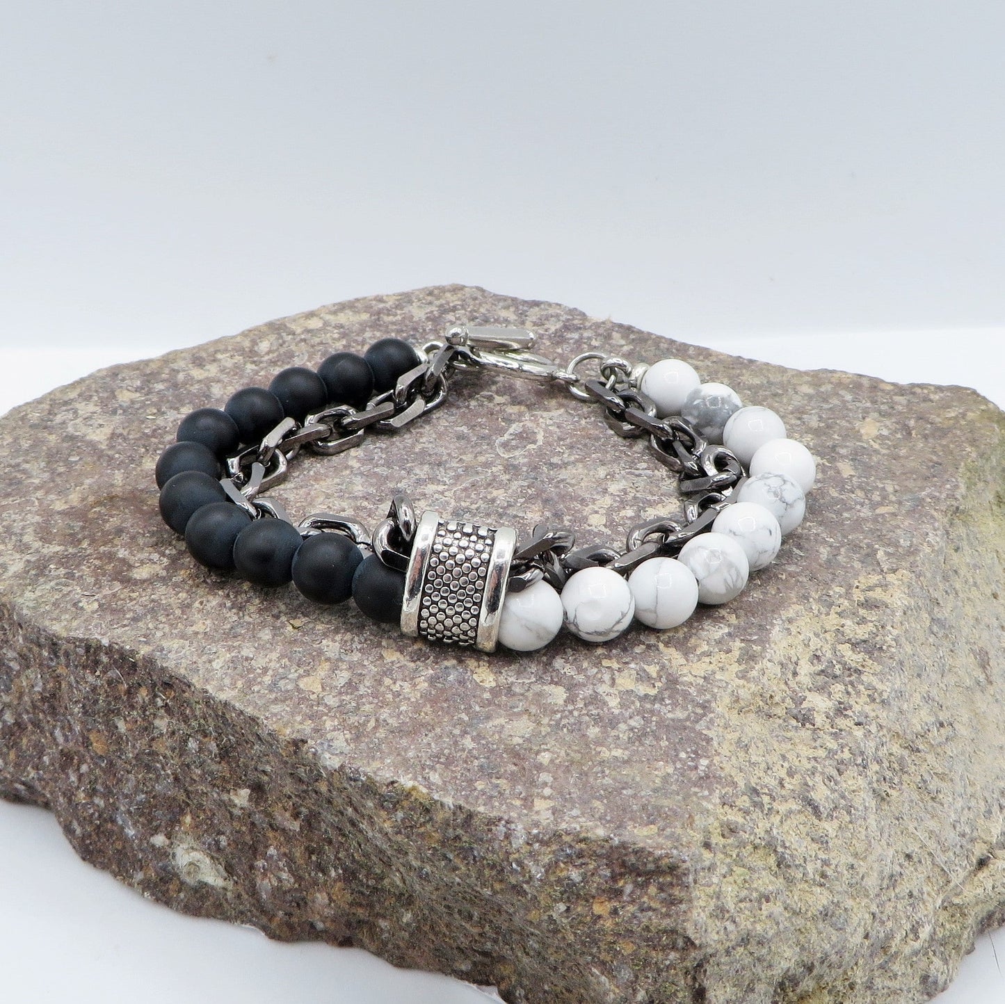 ARATH ~ Bracciale uomo catena + perle in pietra dura - ACCIAIO INOSSIDABILE