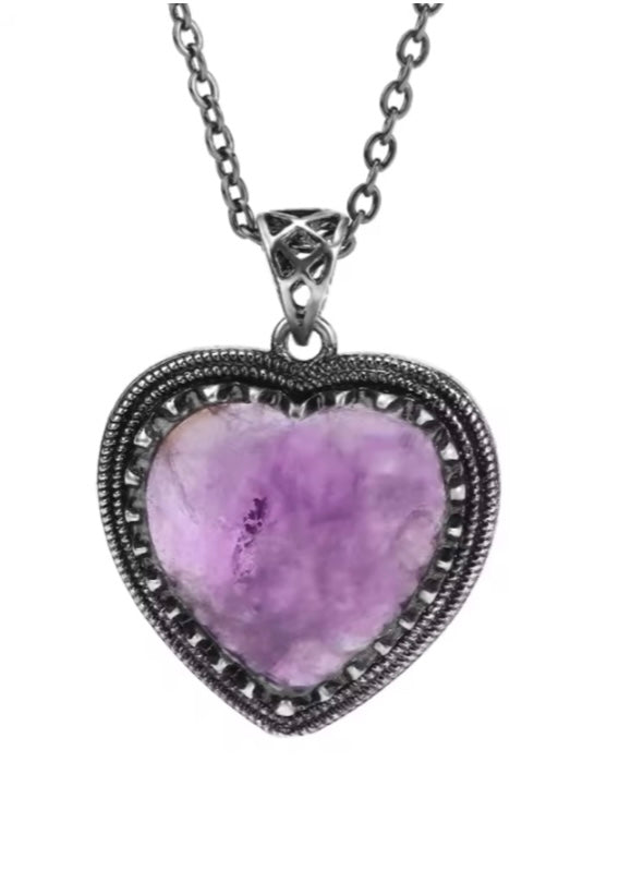 HEART VINTAGE  ~ Collana con cuore  pendente in pietra dura naturale ~ acciaio 316L ~