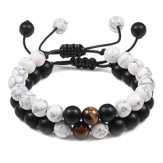 REIJI HOWLITE BIANCA/OSSIDIANA/TIGER EYE ~ IN PIETRE DURE NATURALI~Bracciale Mala IN HOWLITE BIANCA