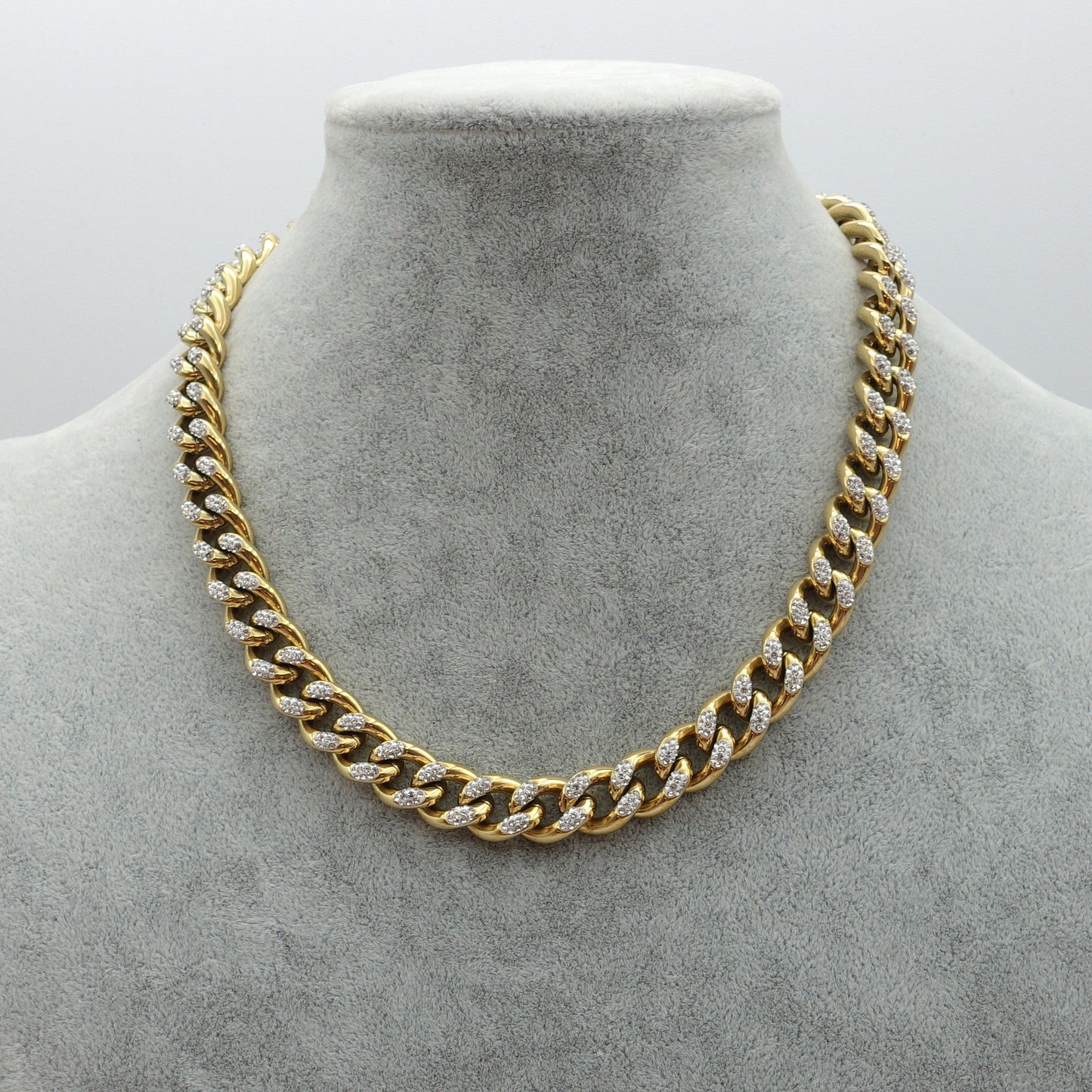 MADISON ~ Collana  con catena cubana in ACCIAIO INOX e zirconi