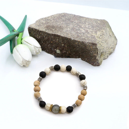UBUD BALI EQUILIBRIO ~ bracciale elasticizzato ~ pietre dure naturali ~ Semi di RUDRAKSHA ~