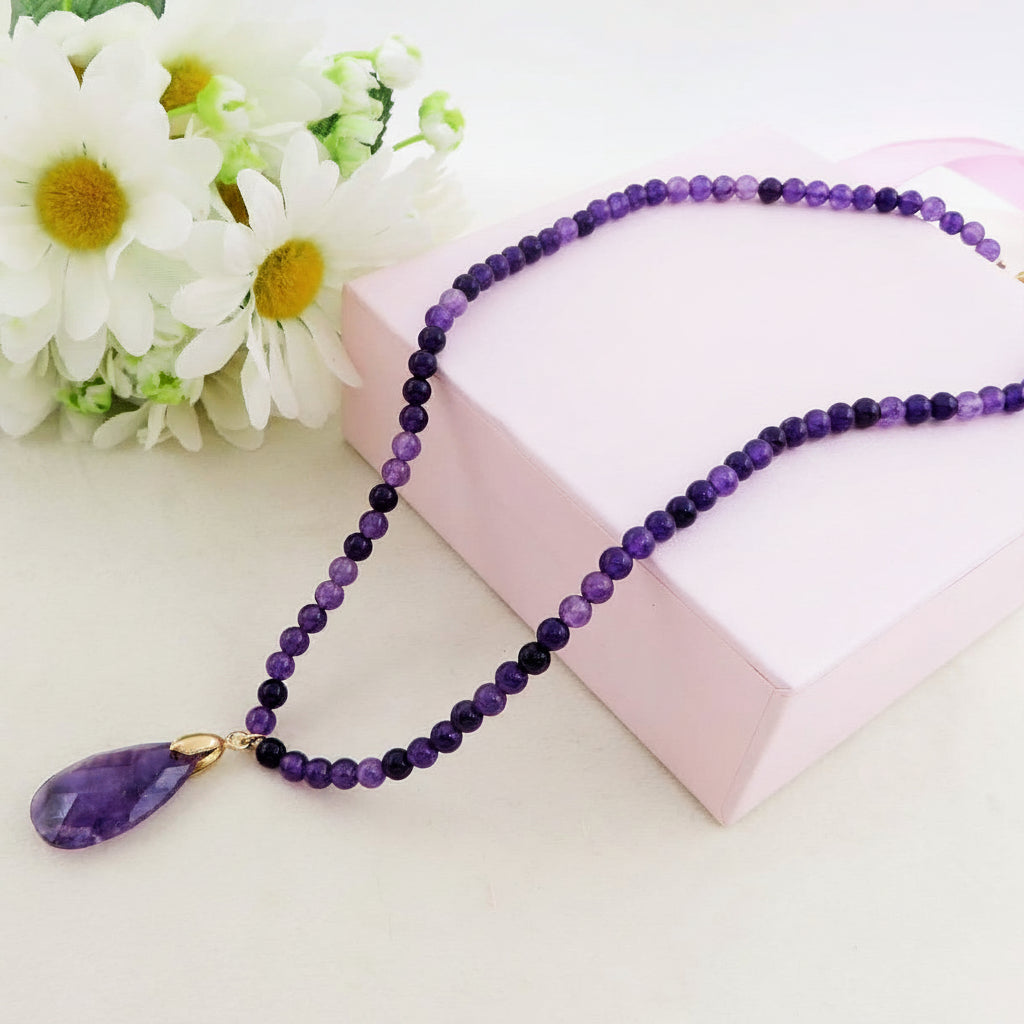 RAKA Collana in pietra naturale con pendente  a forma di Goccia finita in acciaio inossibalile 316L~