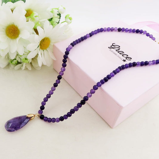 RAKA Collana in pietra naturale con pendente  a forma di Goccia finita in acciaio inossibalile 316L~