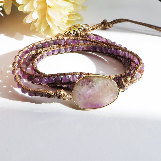 ŚAKTI ~ PURE ENERGY AMETISTA ~ bracciale avvolgente triplo giro in pietre naturali ~