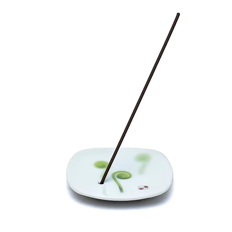 ZEN bruciaincenso  in ceramica con decorazione SUMI -e Yume no Yume ~ Foglia di bambù ~ Felce di violìni ~ Gloria mattutina