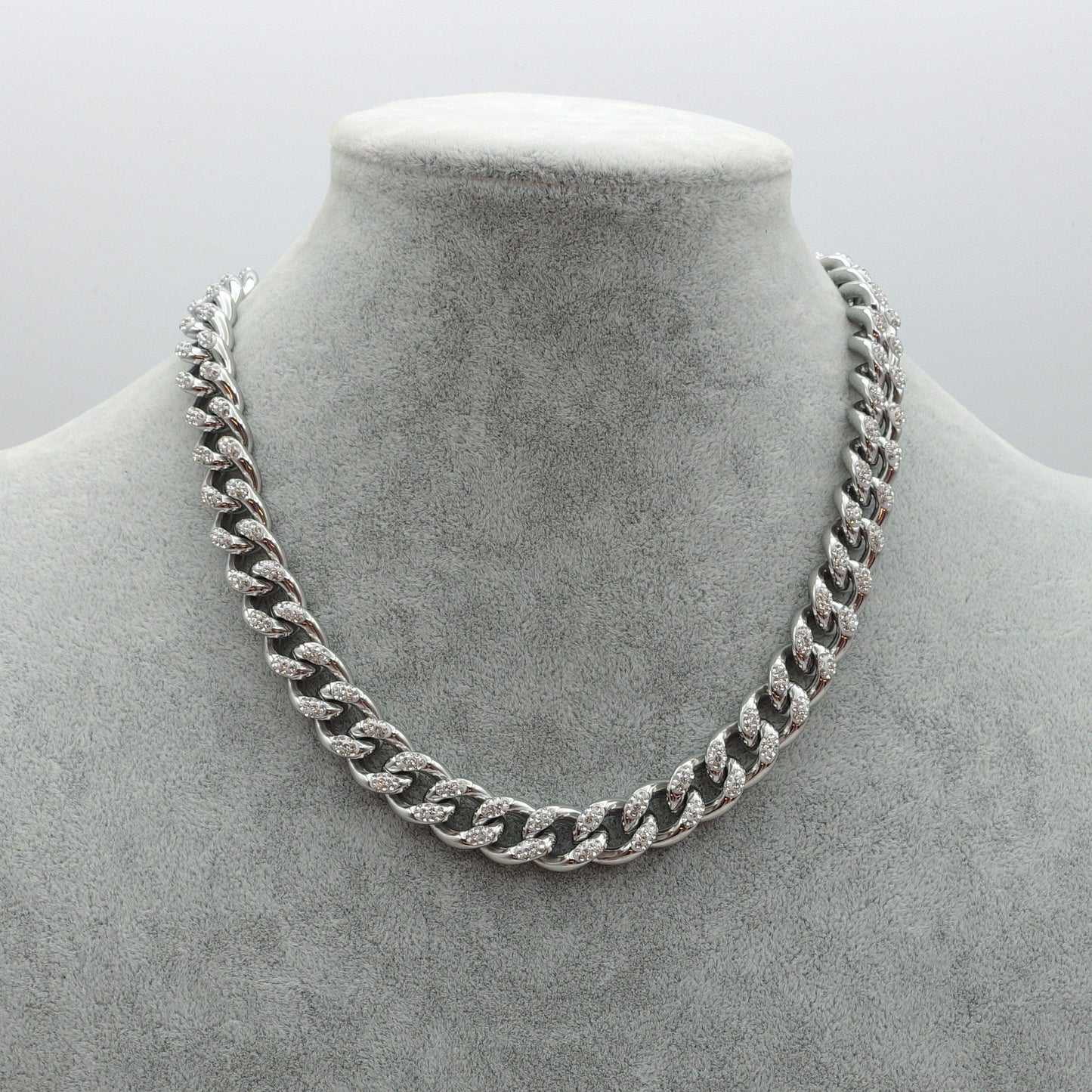 MADISON ~ Collana  con catena cubana in ACCIAIO INOX e zirconi