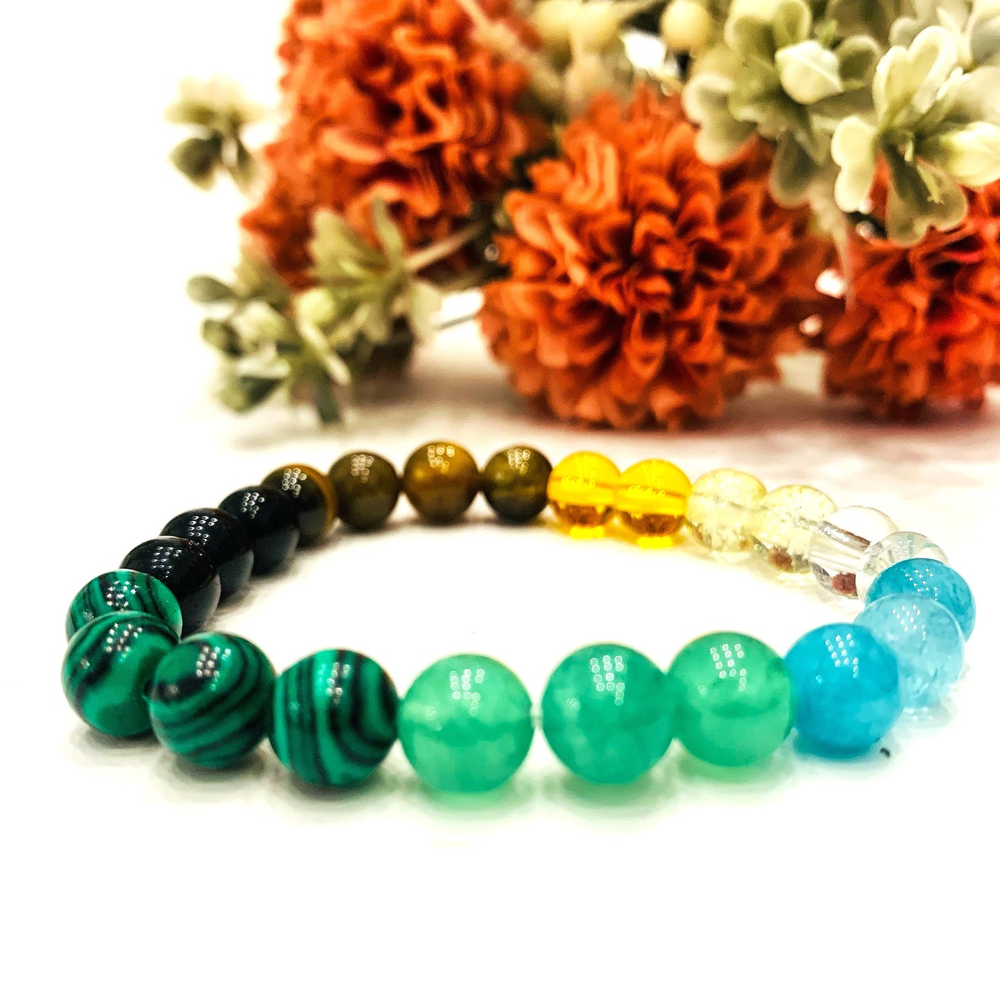 INDIAN DREAMS ORO VERDE ~ BRACCIALE DI PROTEZIONE ED EQUILIBRIO ~ ELASTICIZZATO IN PIETRA DURA NATURALE