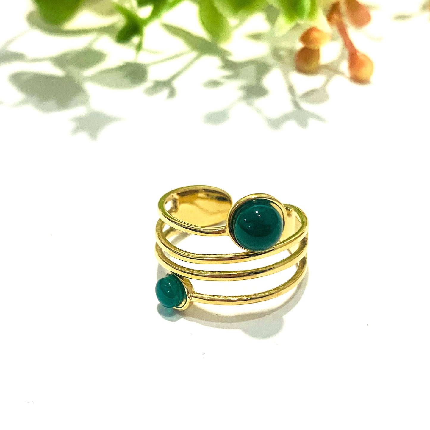 DARSHAN ~ Anello regolabile in acciaio inossidabile e AVVENTURINA SCURA naturale