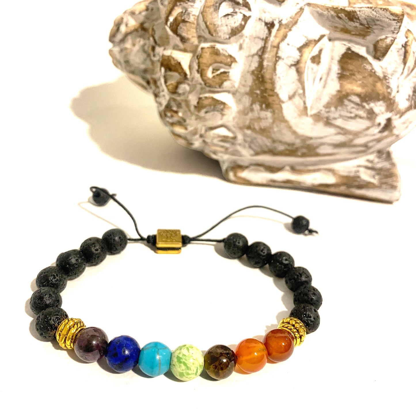 CHAKRA 7 COLORS STEEL - bracciale pietra lavica e pietre dure naturali - Nirvana Stones -