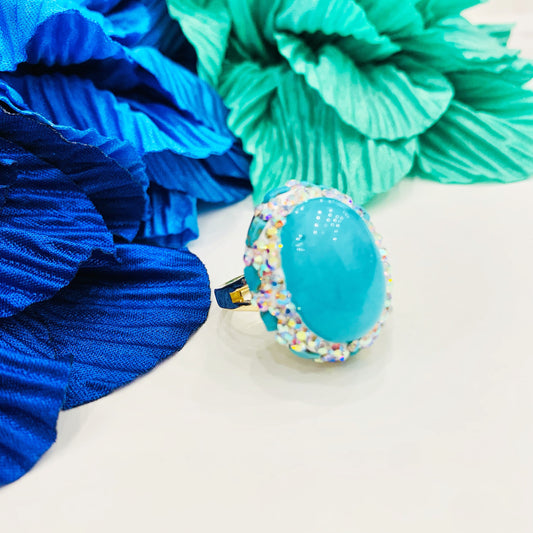 ISANA TURCHESE  ~ ANELLO IN PIETRA DURA NATURALE e metallo ottone galvanizzato e rodiato