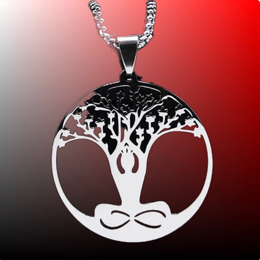BODHI ~ Collana in acciaio inossidabile con ciondolo Siddharta Gautama, Buddha, seduto sotto l'Albero della Bodhi.