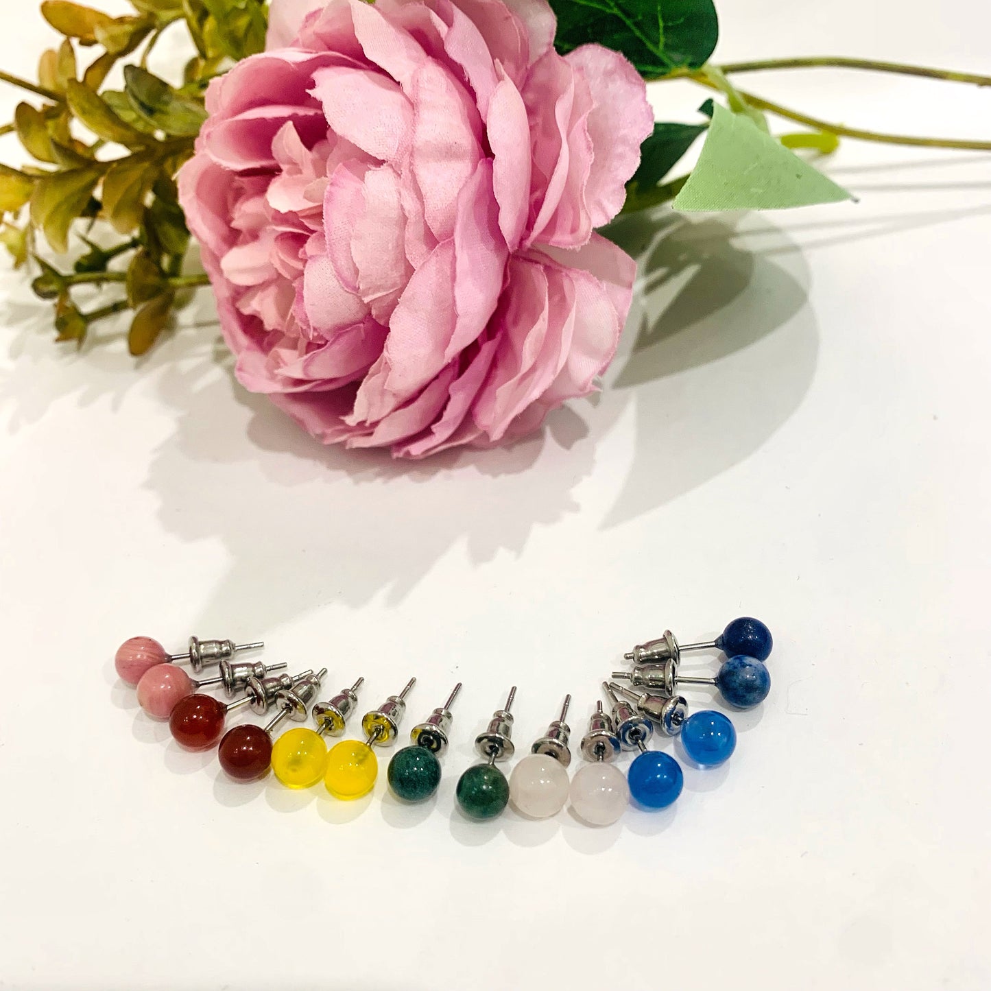 Sei Heki Studs ~ ORECCHINI a lobo in Acciaio Inossidabile con pietre naturali