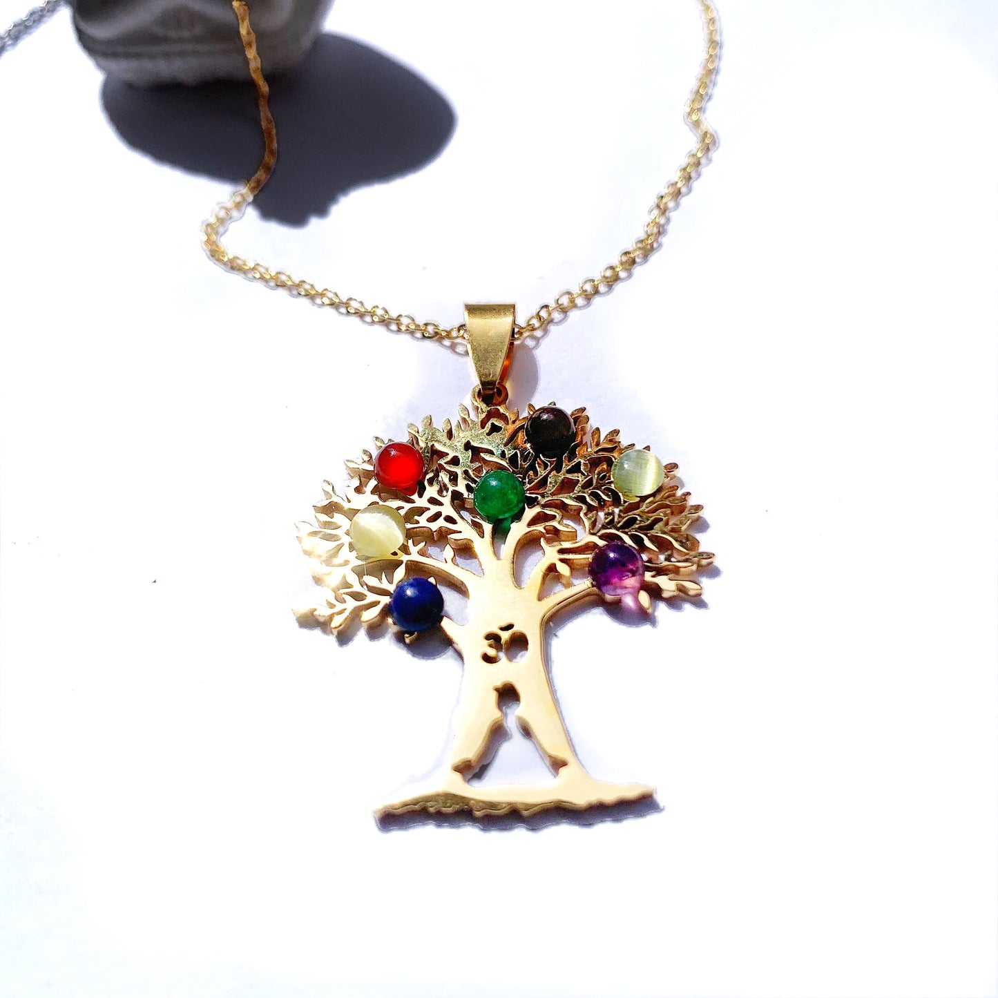 7 CHAKRAS TREE OF LIFE ~ Collana Pendente Albero della vita + pietre dure naturali ACCIAIO