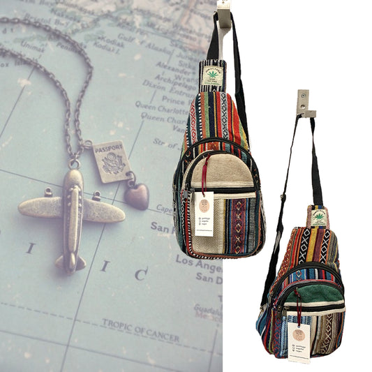 RUPESH ~ Marsupio laterale ~ Crossbody bag Nepalese in canapa ~ VEGAN ~
