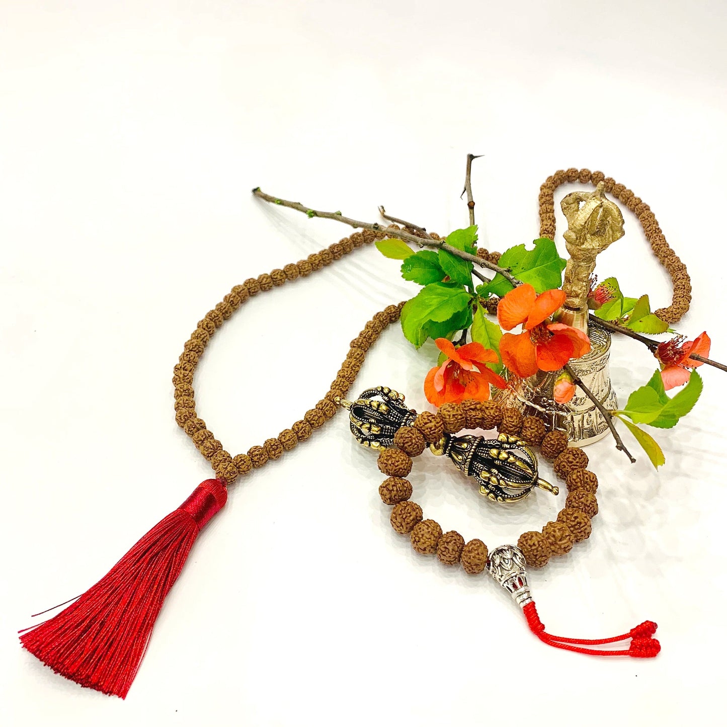 CHANDRA~Bracciale~Mala con 21 grani in semi di Rudraksha