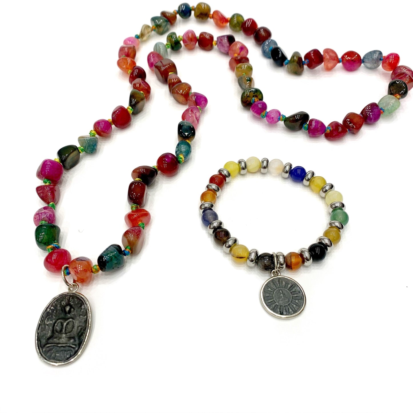 ARYA MULTICOLOR PIETRA ~ 7 CHAKRA  ~ COLLANA IN PIETRE DURE NATURALI con ciondolo BUDDHA miniatura