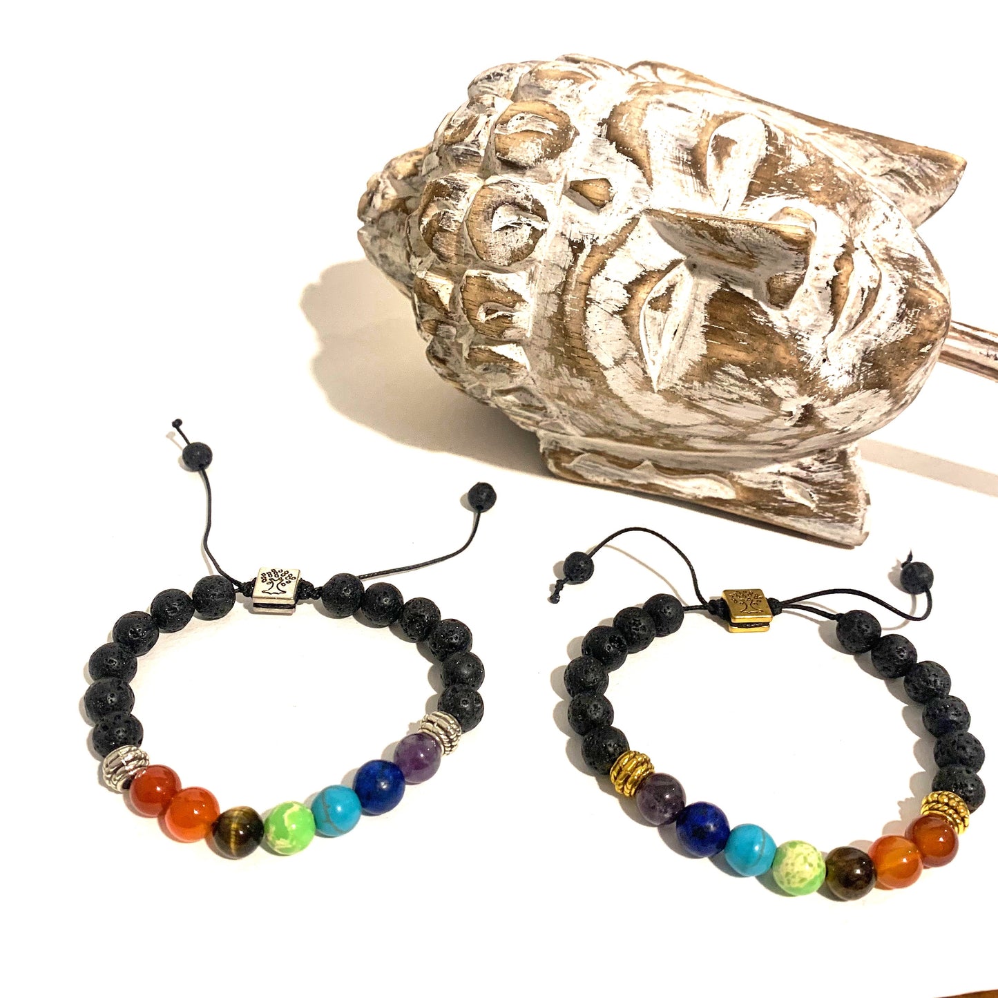 CHAKRA 7 COLORS STEEL - bracciale pietra lavica e pietre dure naturali - Nirvana Stones -