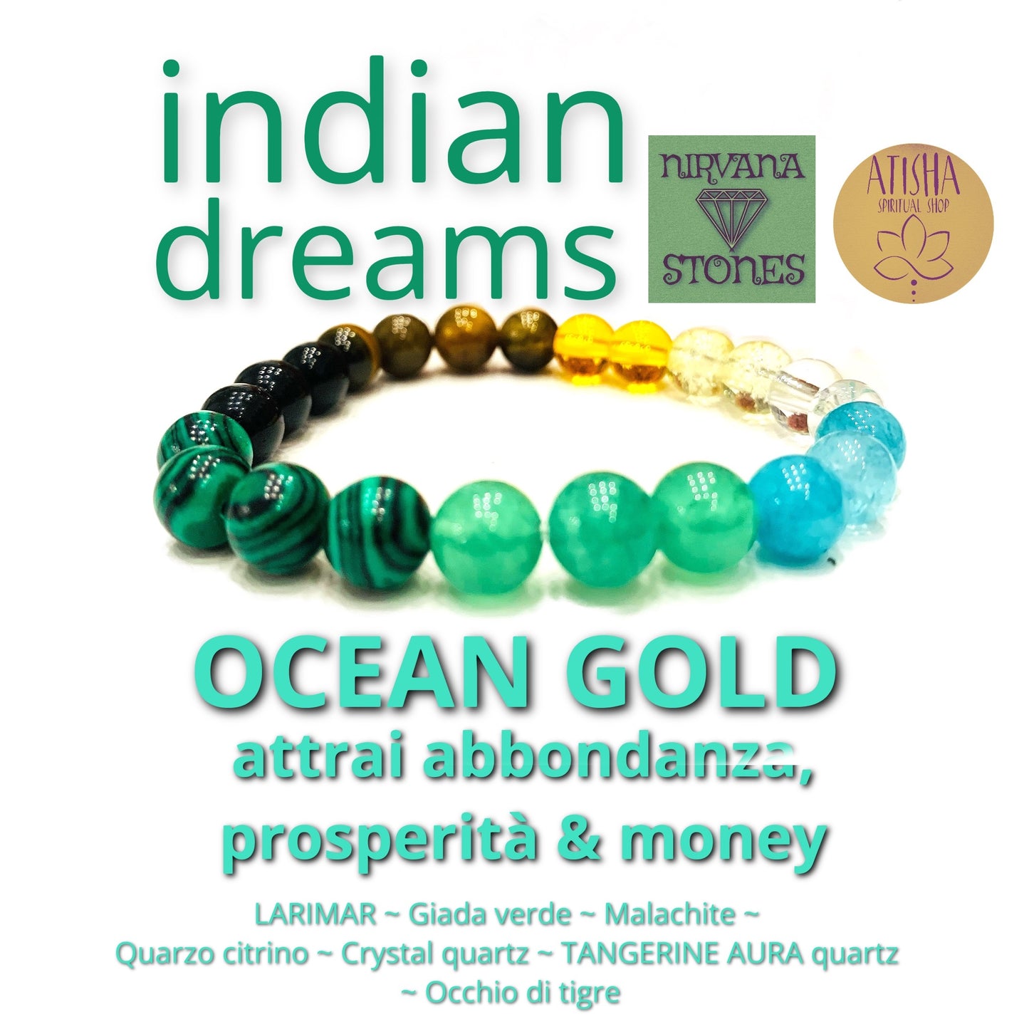 INDIAN DREAMS CALMA ~ BRACCIALE ANTI ANSIA ~ ELASTICIZZATO IN PIETRA DURA NATURALE