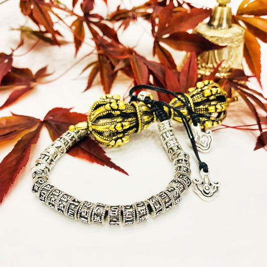 MANA ~ Bracciale ACCIAIO INOSSIDABILE ~ Shambala con mantra Om Mani Padme Hum