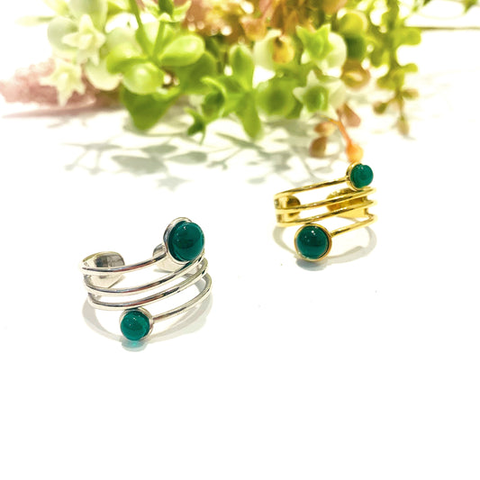 DARSHAN ~ Anello regolabile in acciaio inossidabile e AVVENTURINA SCURA naturale