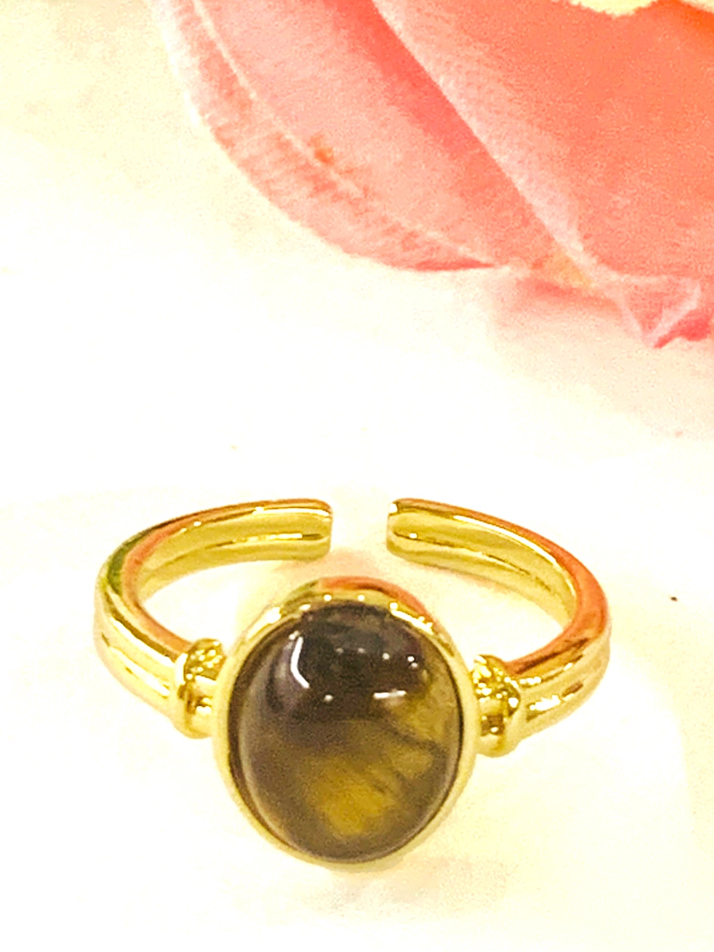 DRISHTI ~ Anello regolabile in acciaio inossidabile e PIETRE DURE naturale
