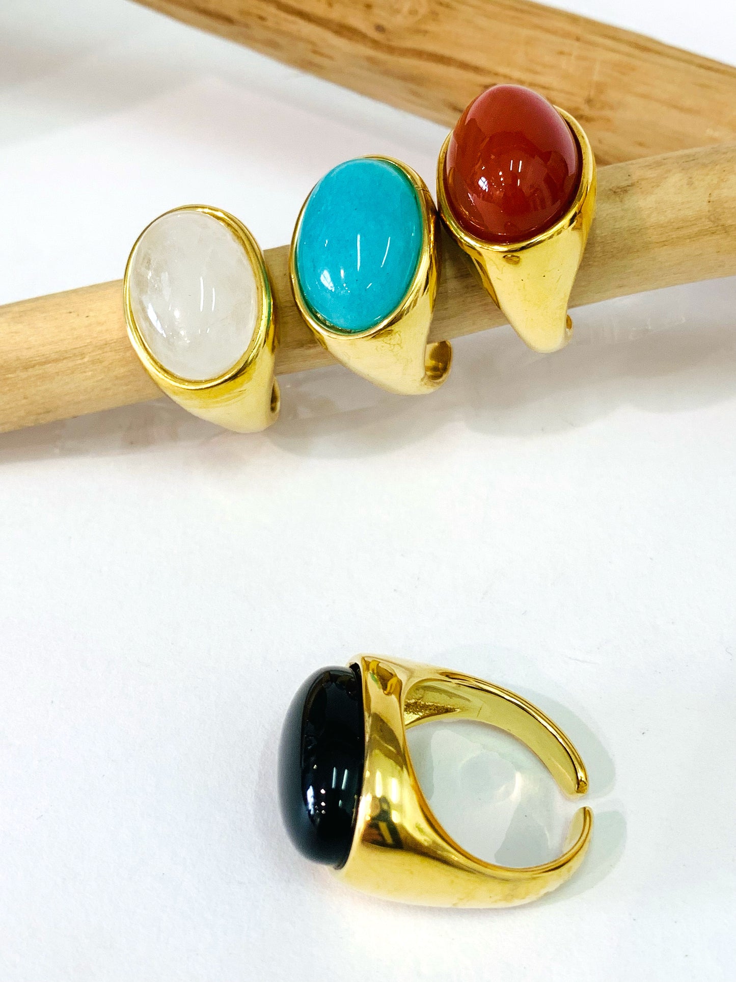 CABOCHON ~ ANELLO IN PIETRA DURA NATURALE e ACCIAIO 316L