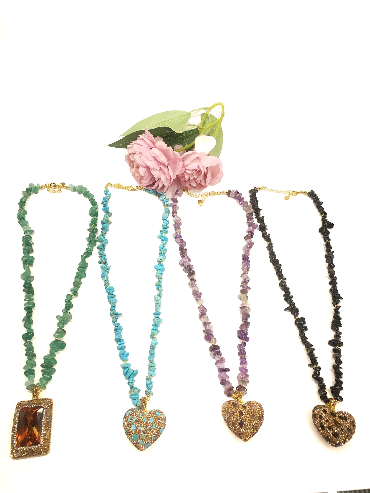 HEART CHIPS COLLANA ~ QUARZO NATURALE