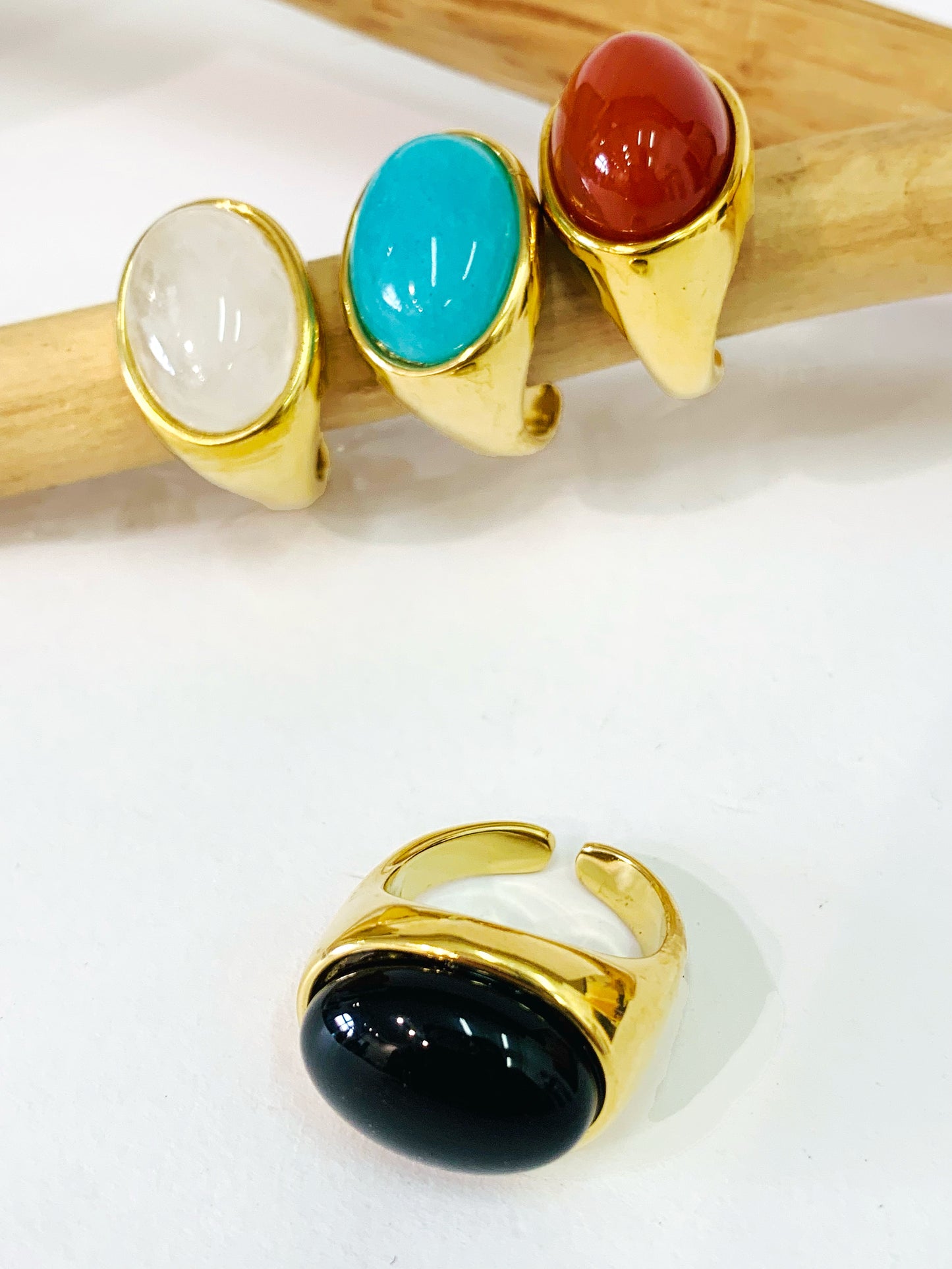 CABOCHON ~ ANELLO IN PIETRA DURA NATURALE e ACCIAIO 316L