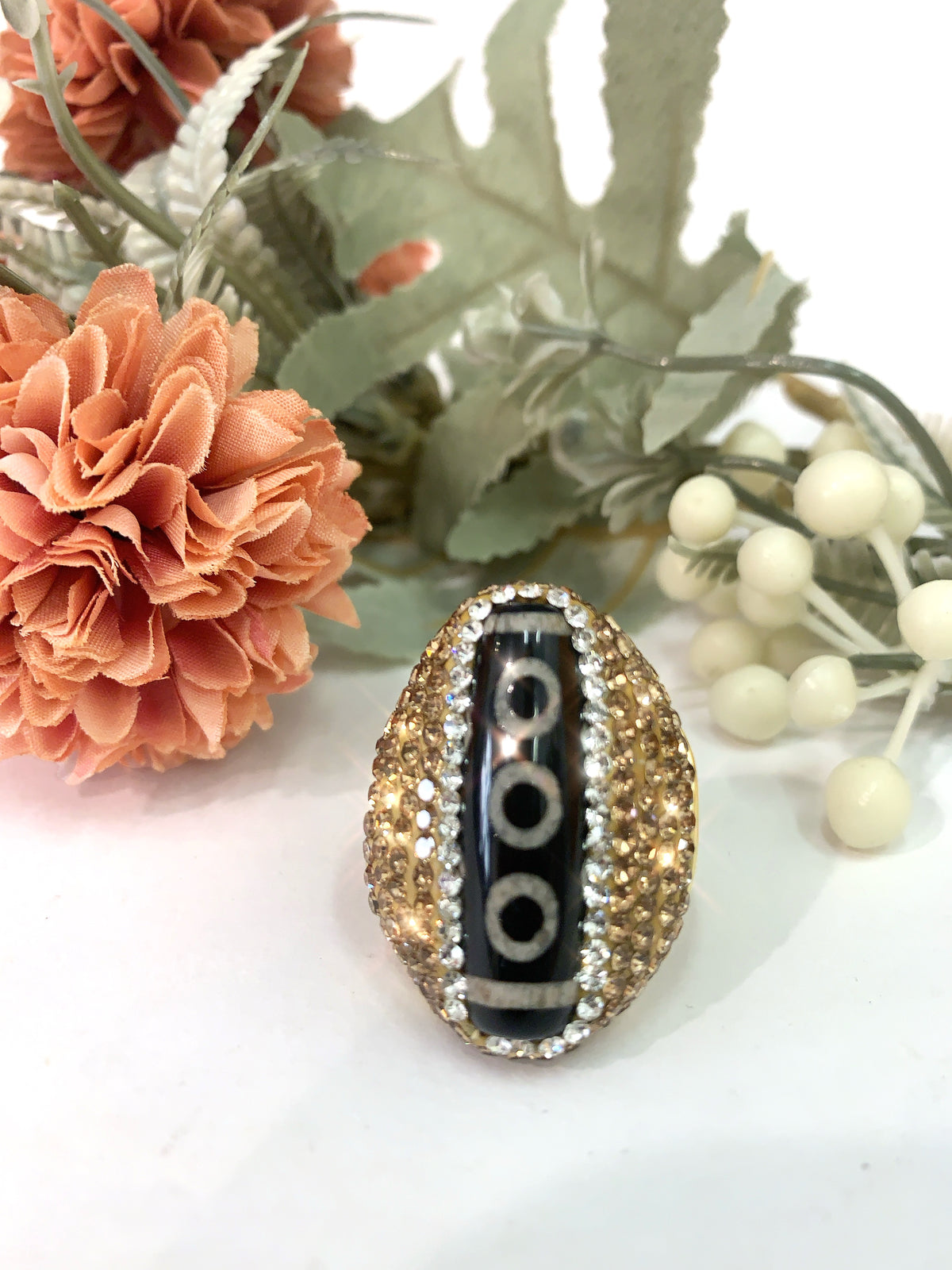 Dzi Ring~ LIBERTÀ' ~  Anello con pietra Dzi Tibetano e zirconcini
