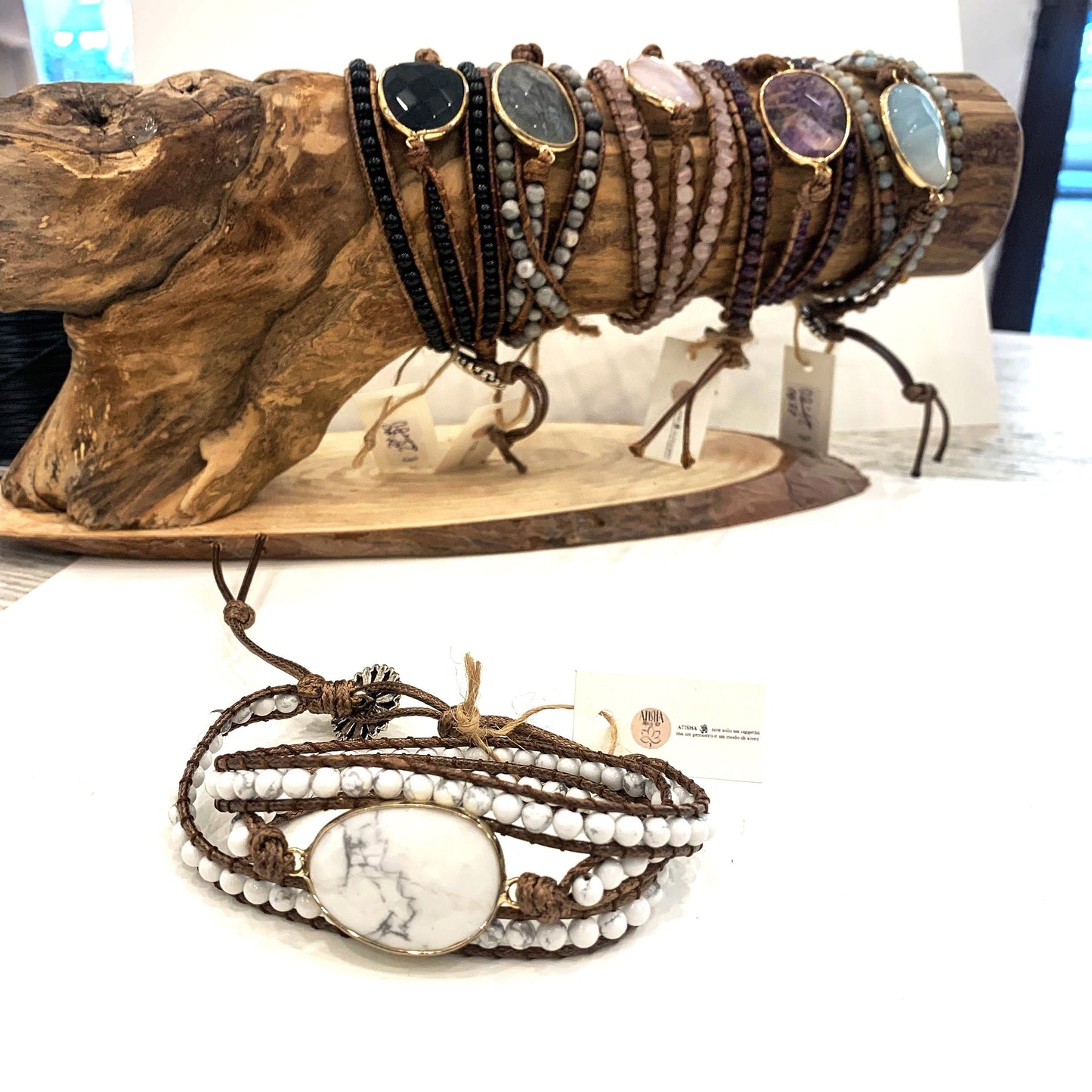 ŚAKTI ~ PURE ENERGY QUARZO ROSA~ bracciale avvolgente triplo giro in pietre naturali ~