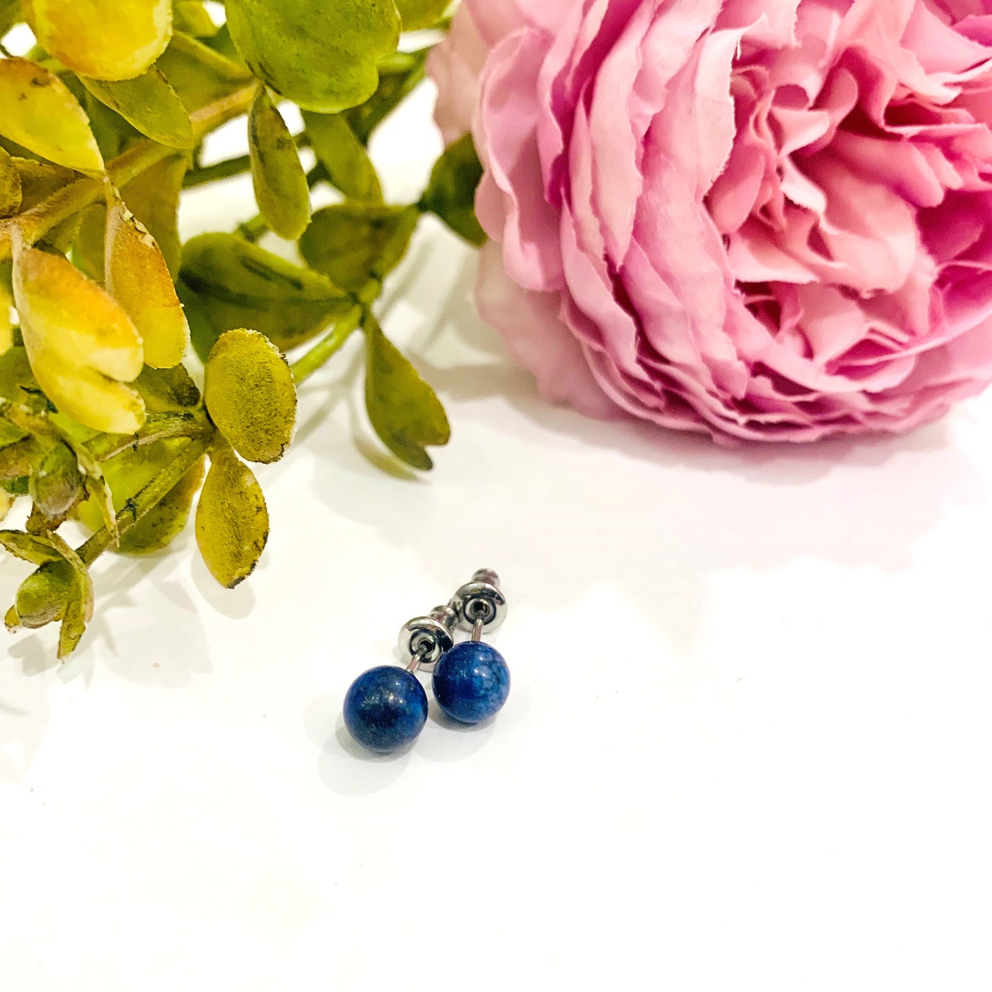 Sei Heki Studs ~ ORECCHINI a lobo in Acciaio Inossidabile con pietre naturali