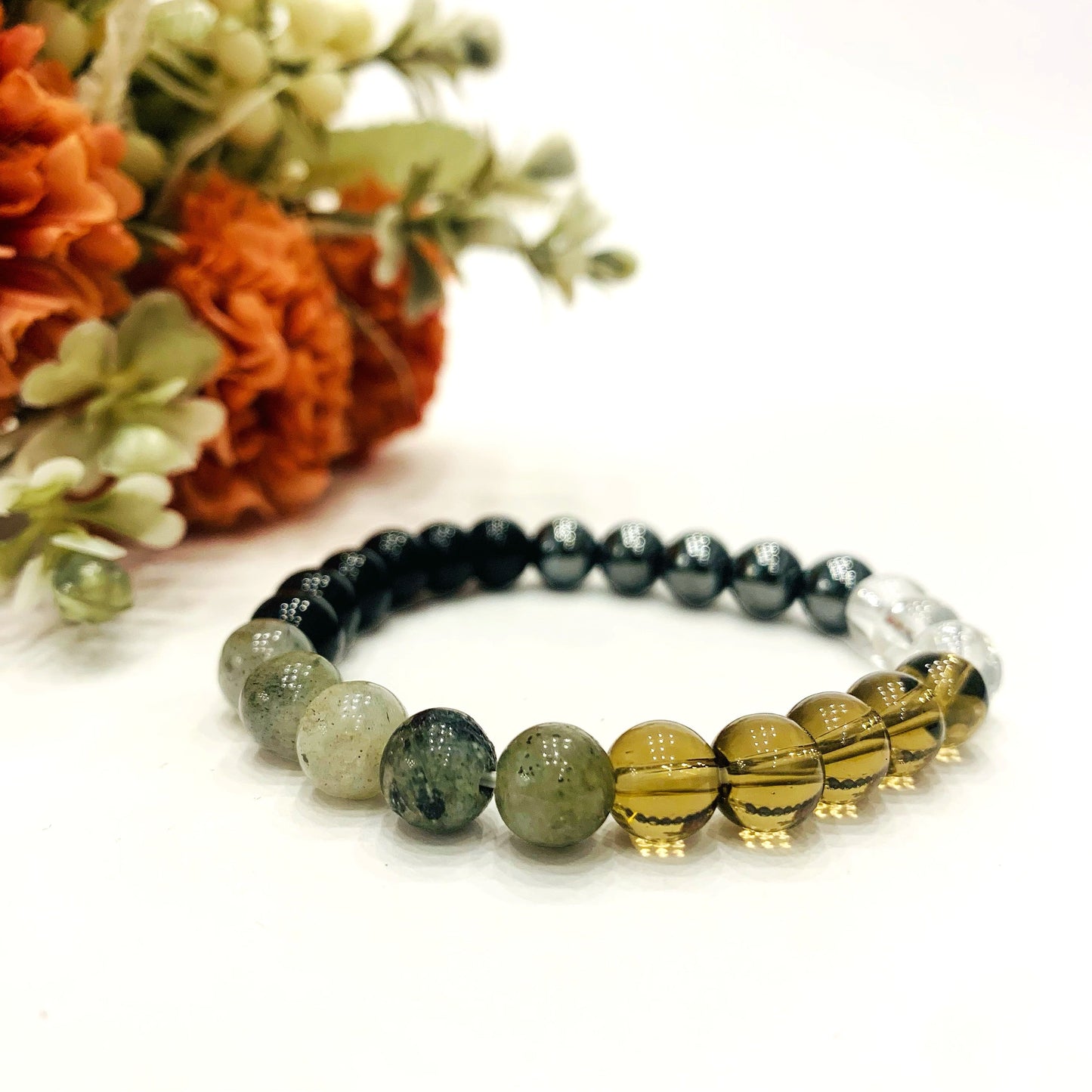 INDIAN DREAMS ORO VERDE ~ BRACCIALE DI PROTEZIONE ED EQUILIBRIO ~ ELASTICIZZATO IN PIETRA DURA NATURALE