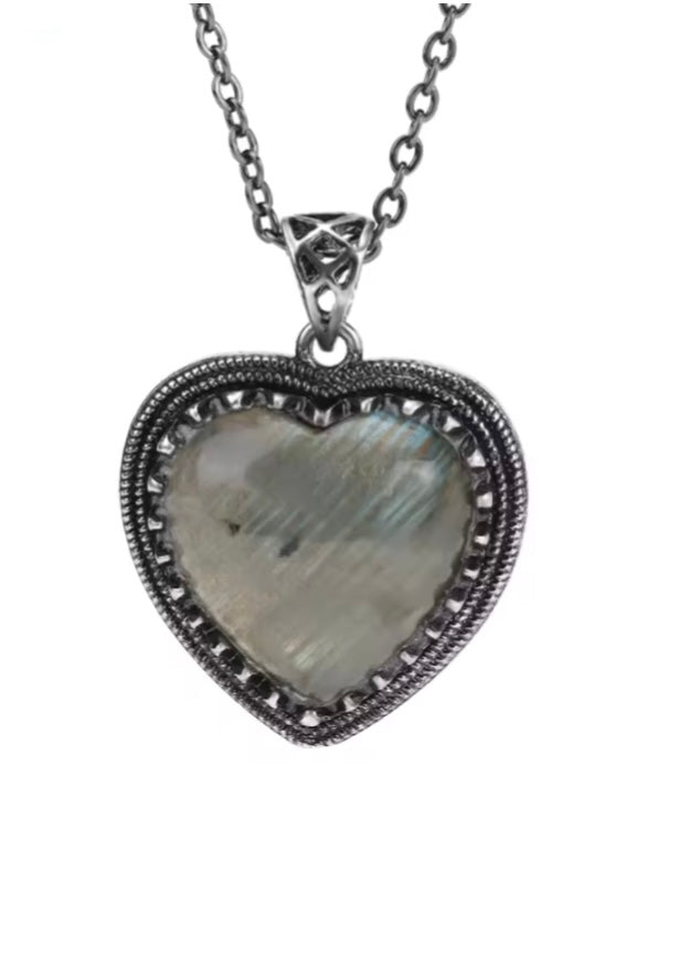 HEART VINTAGE  ~ Collana con cuore  pendente in pietra dura naturale ~ acciaio 316L ~