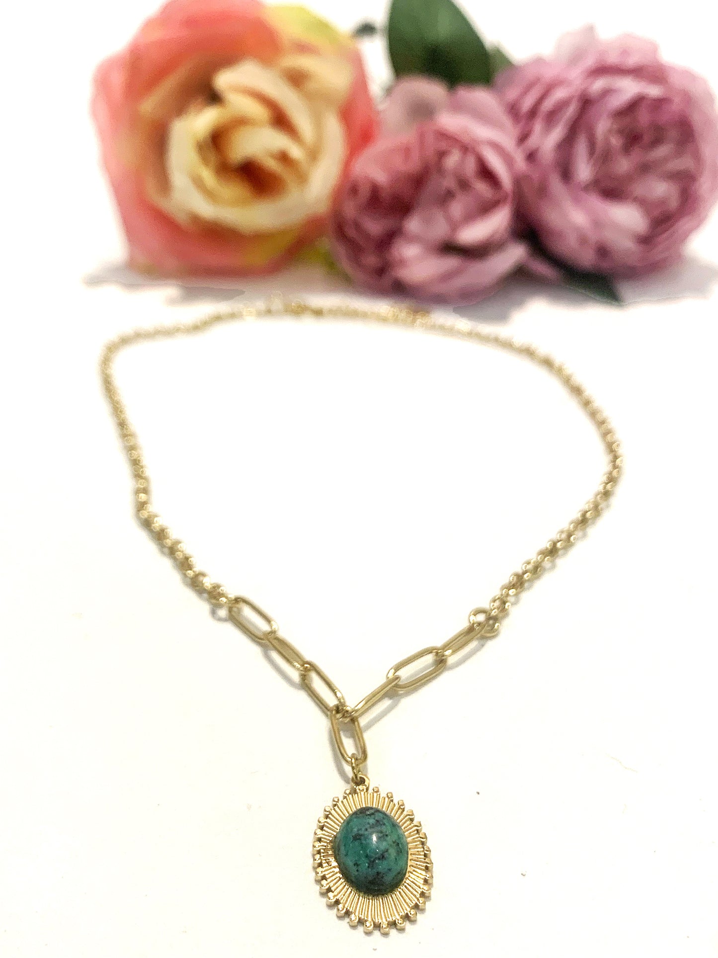 BINDU Collana ~ in Acciaio INOSSIDABILE, con pietre DURE e ciondolo a forma di lacrima.