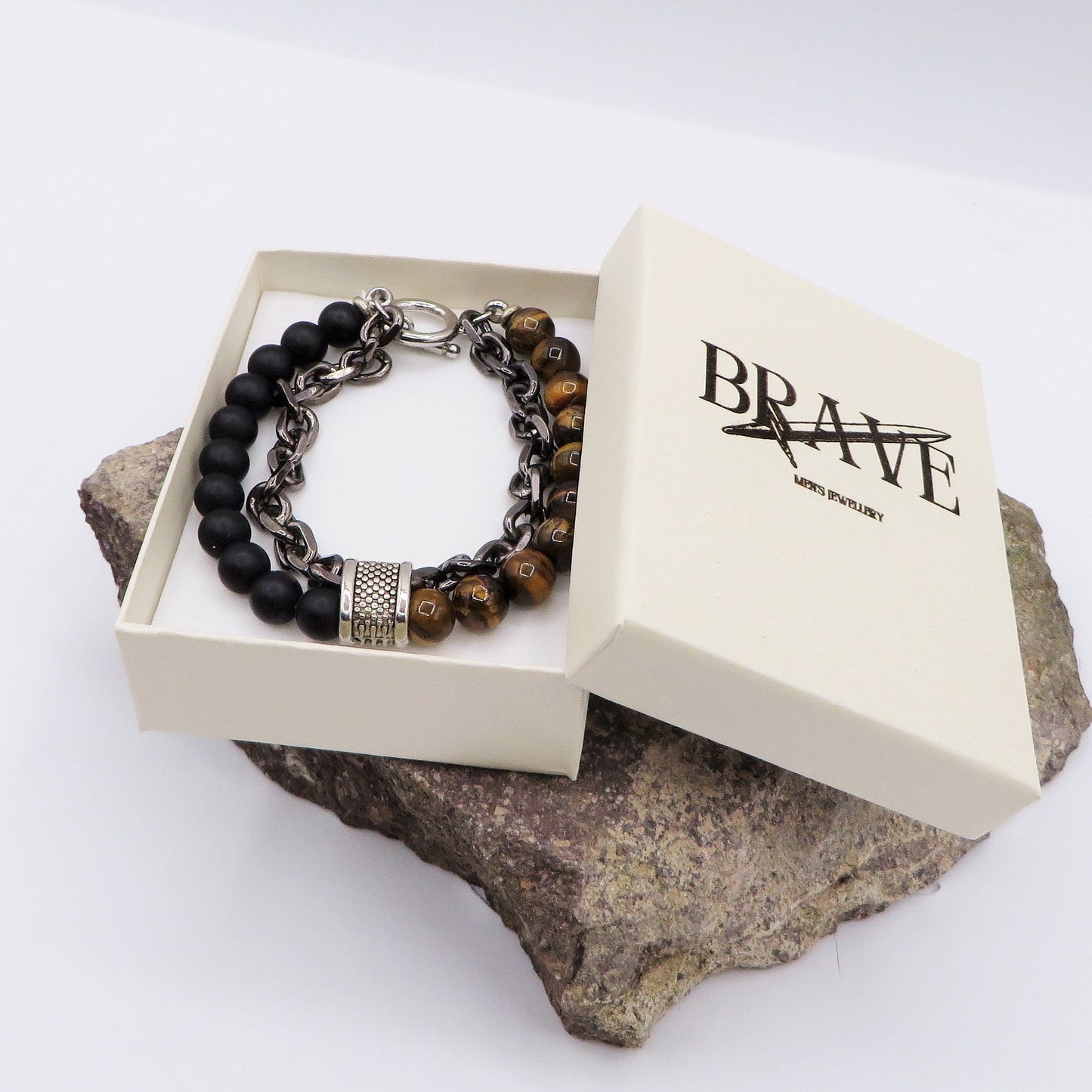 ARATH ~ Bracciale uomo catena + perle in pietra dura - ACCIAIO INOSSIDABILE